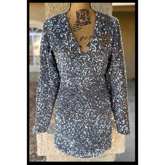 Sequin over Velveteen Mini Dress Size S - Picture 2 of 9